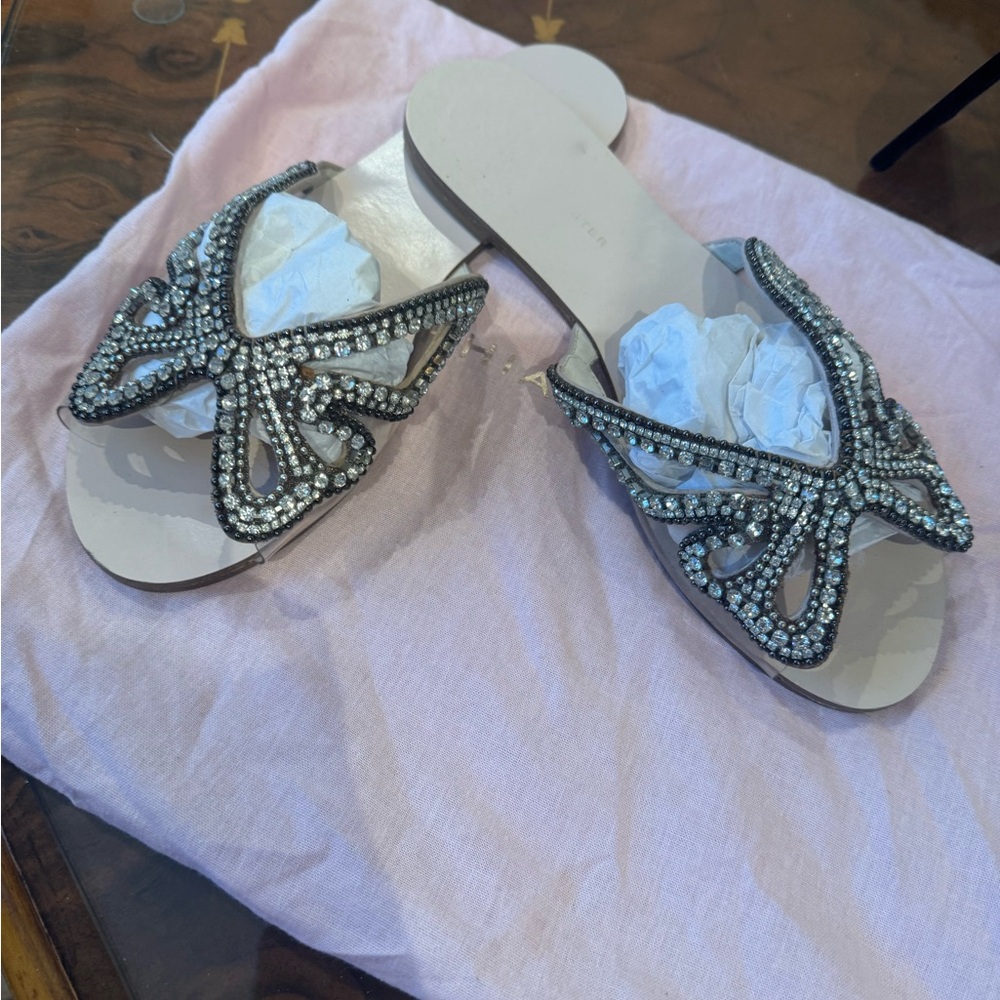 Sophia Webster Black Sandals with Gold and Pearl Butterfly Appliques - Picture 10 of 15